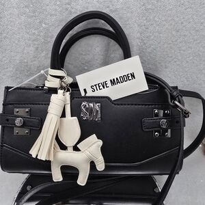 Steve Madden BMEAD Top Handle East West Crossbody Satchel Black Bag Horse Charm